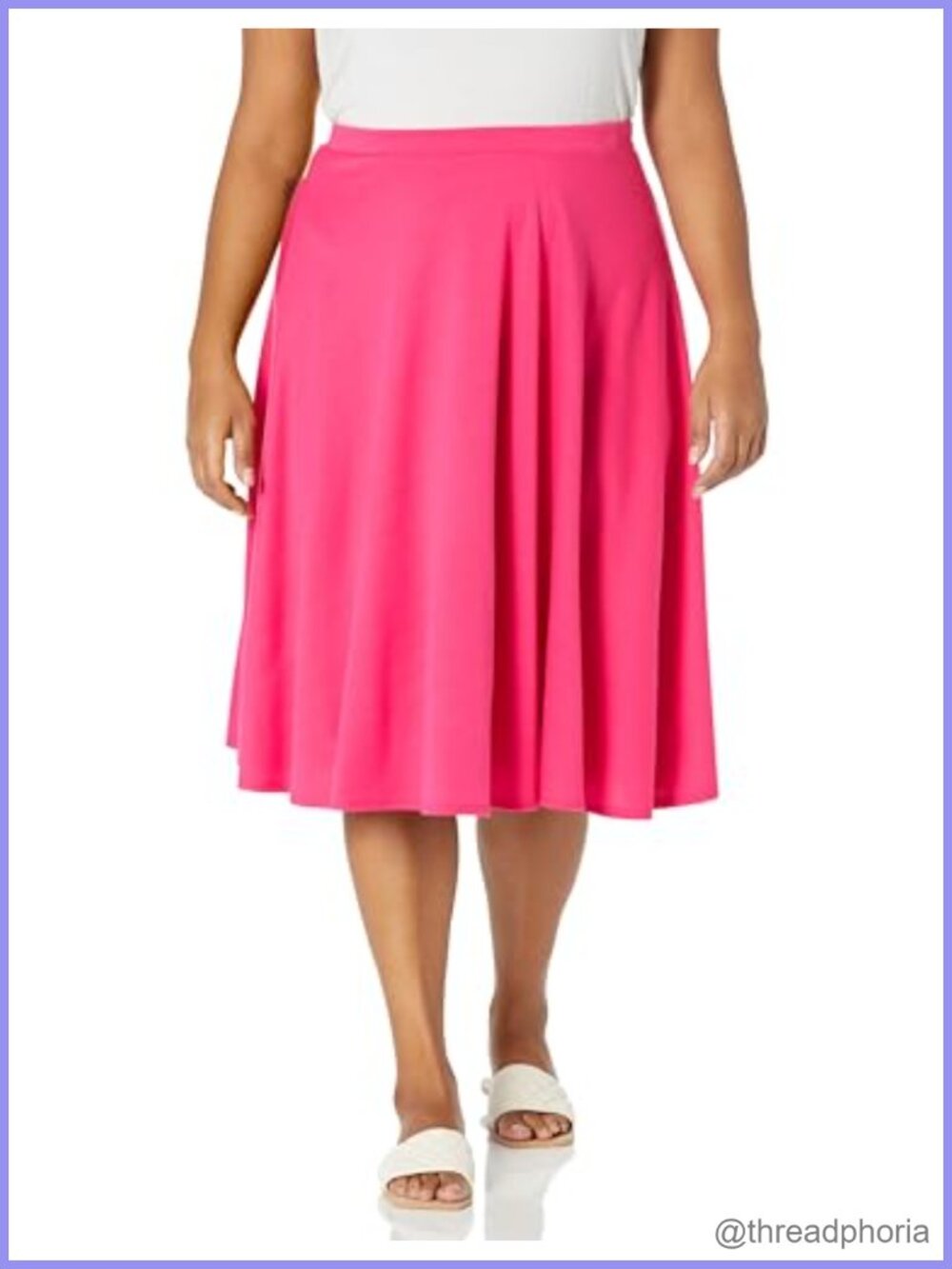 Women's Plus Size Midi Full Skater Skirt Ponte Elastic Waist Flared